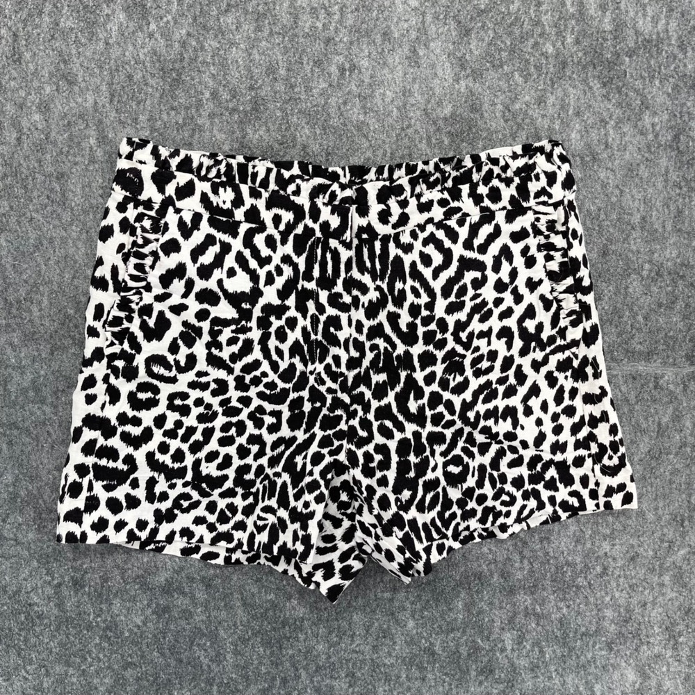 J.Crew Shorts Womens 4 Linen Cotton White Black Leopard Print
